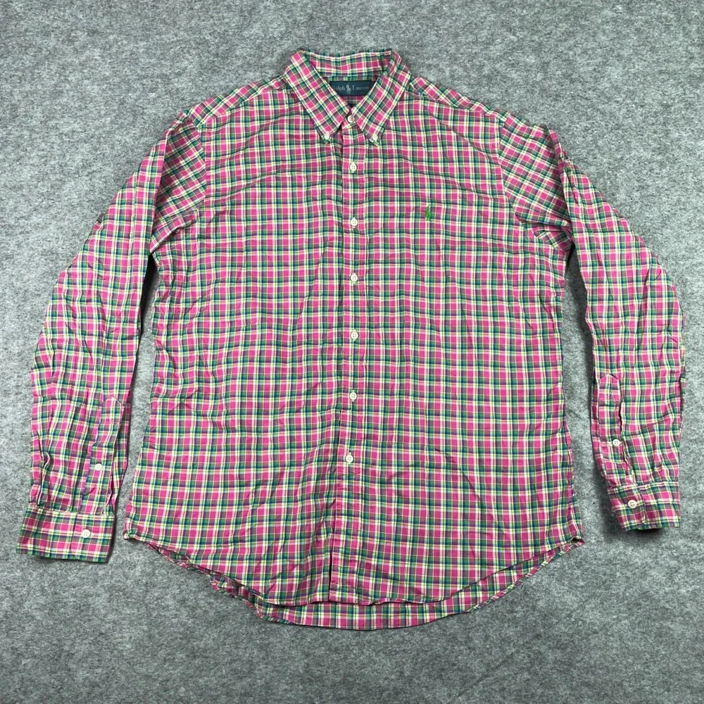 Ralph Lauren Shirt Mens XL Pink Multi Plaid Button Down Preppy Classic Pony